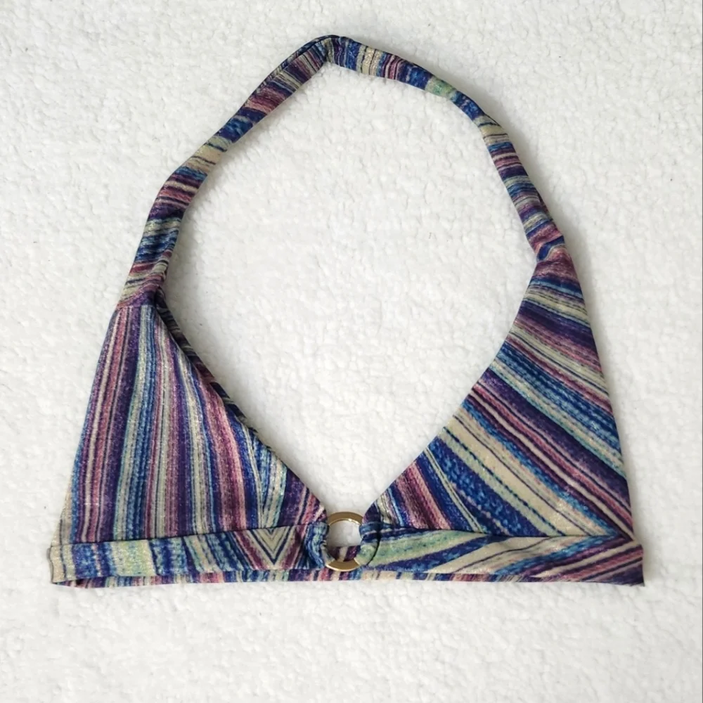 New!Frankie's Bikinis Eden‎ Halter Bikini Top in Shimmy Blue